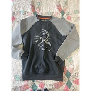 Legendary Whitetails Mens Buck Logo Raglan Sweatshirt Charcoal Grey Small
